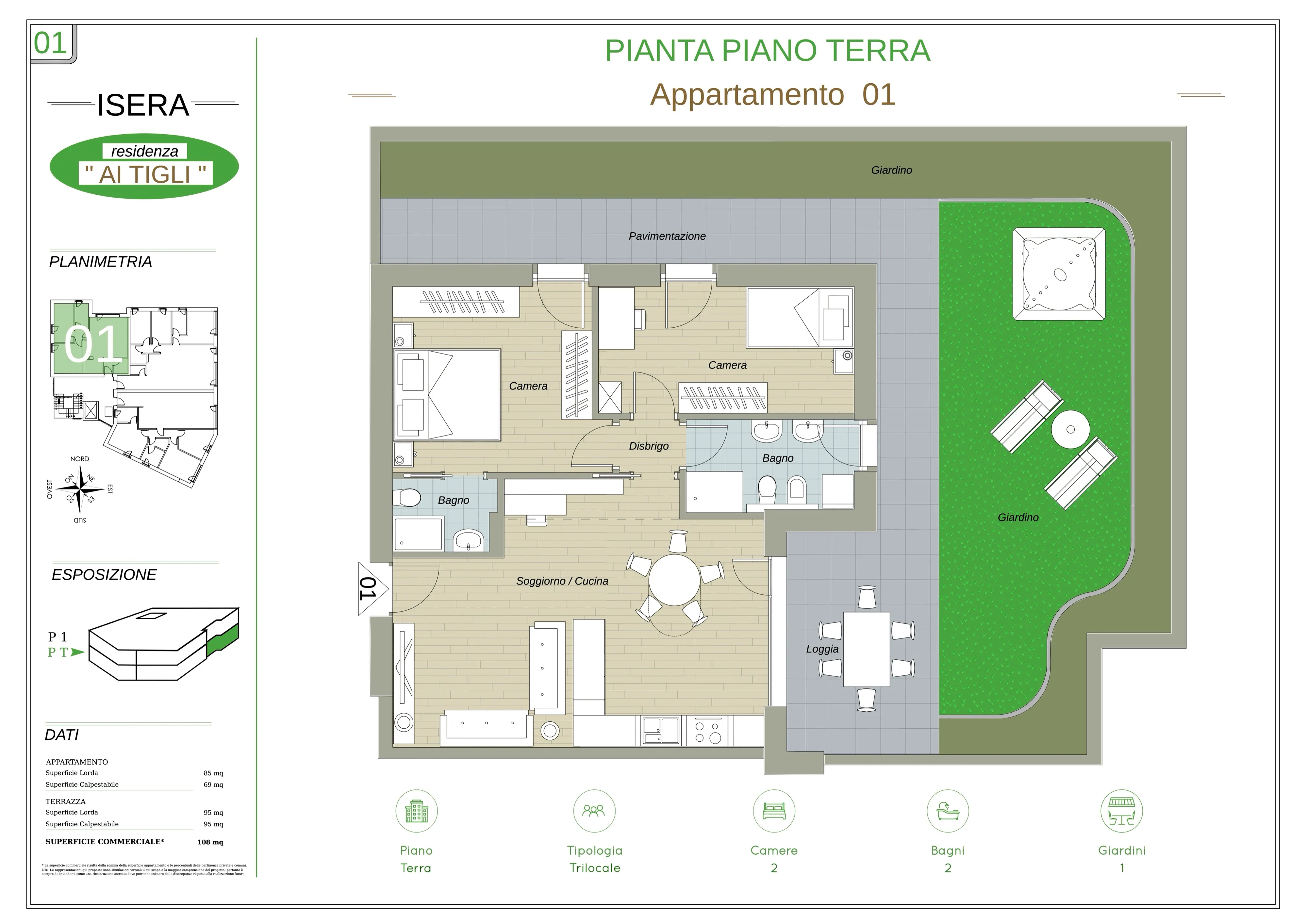 Planimetria Trilocale al piano terra