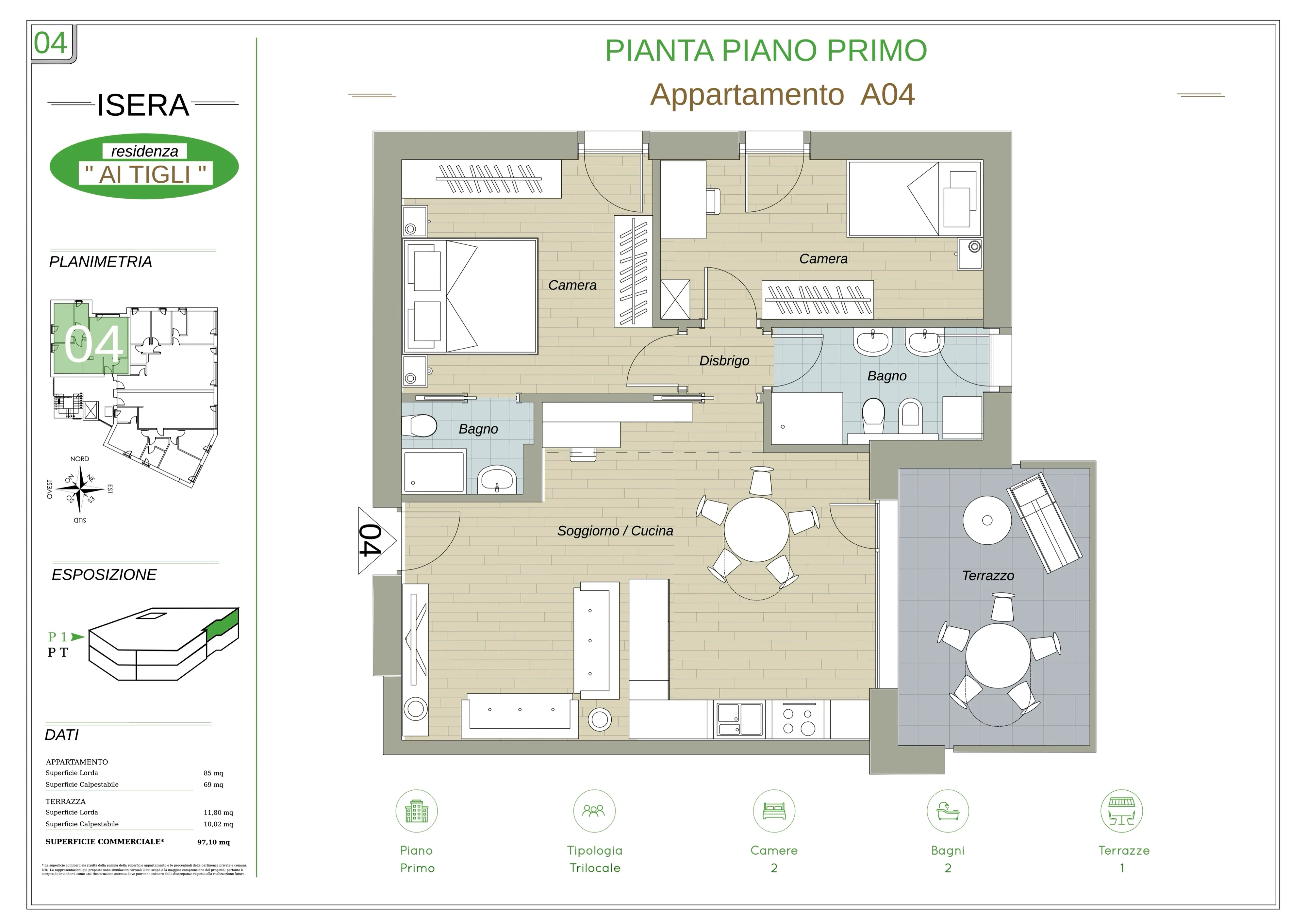Planimetria Trilocale al piano primo